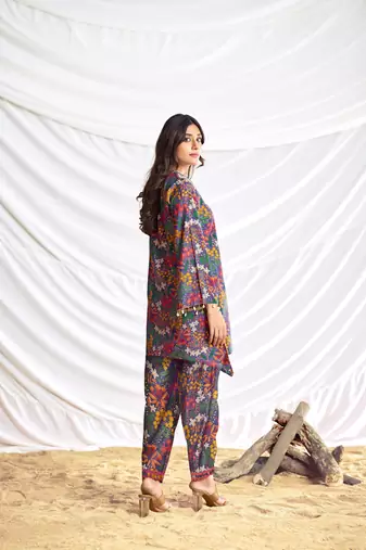 Blue cotton embroidered Co-ord set 
