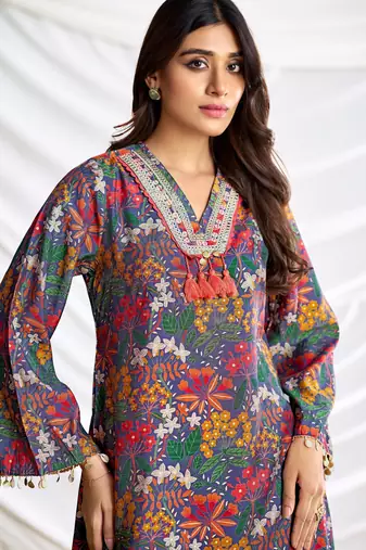 Blue cotton embroidered Co-ord set 