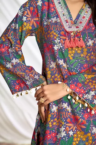 Blue cotton embroidered Co-ord set 