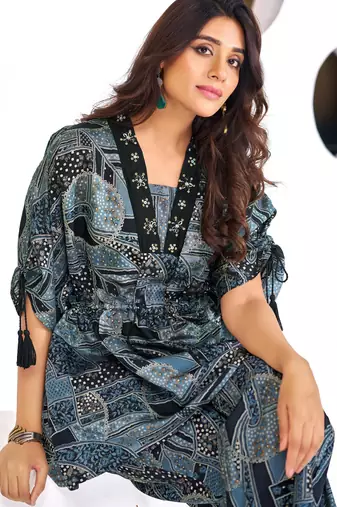 Black chanderi silk embroidered Co-ord set 