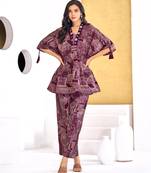 Wine chanderi silk embroidered Co-ord set 
