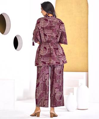 Wine chanderi silk embroidered Co-ord set  2