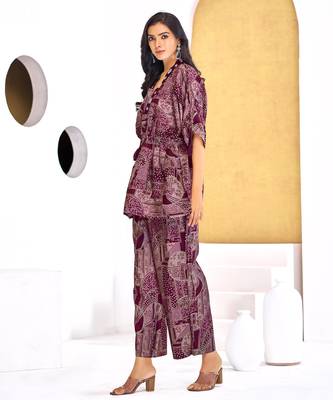 Wine chanderi silk embroidered Co-ord set  5