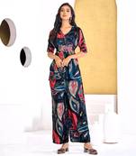 Blue chanderi silk embroidered Co-ord set 