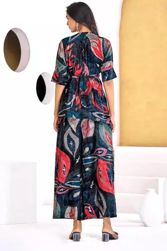 Blue chanderi silk embroidered Co-ord set 