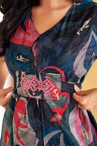 Blue chanderi silk embroidered Co-ord set 