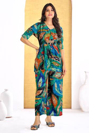 Green chanderi silk embroidered Co-ord set 