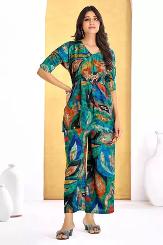 Green chanderi silk embroidered Co-ord set 