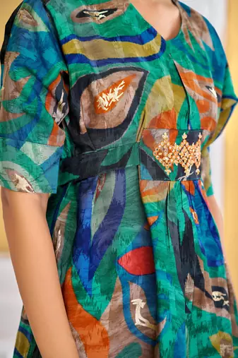 Green chanderi silk embroidered Co-ord set 