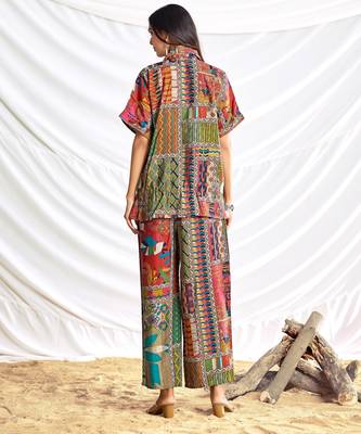 Beige cotton embroidered Co-ord set  2