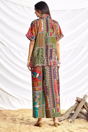Beige cotton embroidered Co-ord set 