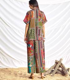 Beige cotton embroidered Co-ord set 