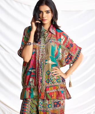 Beige cotton embroidered Co-ord set  3