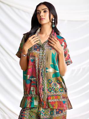 Beige cotton embroidered Co-ord set  4