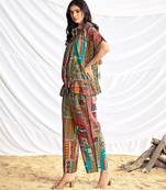 Beige cotton embroidered Co-ord set 