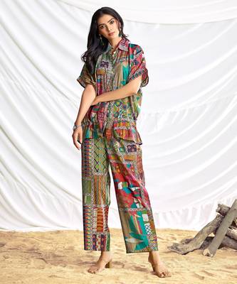 Beige cotton embroidered Co-ord set  5