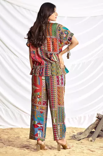 Brown cotton embroidered Co-ord set 