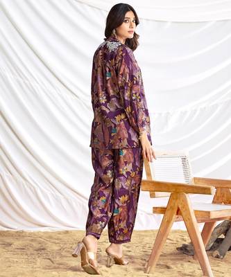 Purple cotton embroidered Co-ord set  2