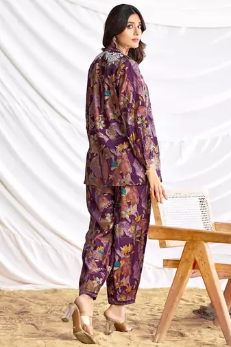 Purple cotton embroidered Co-ord set 