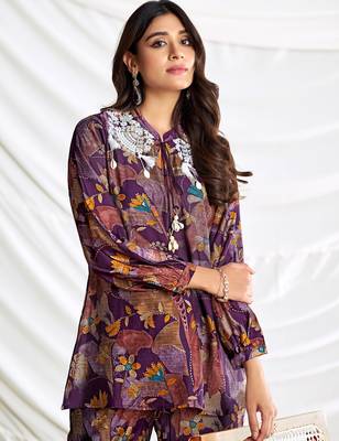 Purple cotton embroidered Co-ord set  3