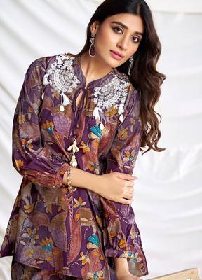 Purple cotton embroidered Co-ord set  4
