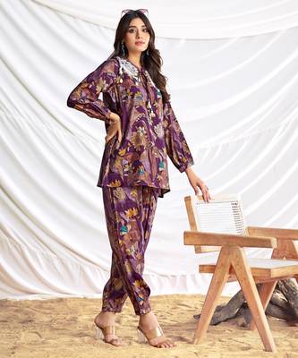 Purple cotton embroidered Co-ord set  5