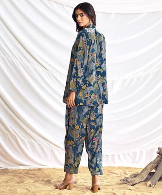 Teal cotton embroidered Co-ord set  2