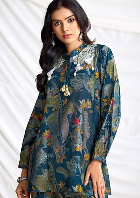 Teal cotton embroidered Co-ord set  3
