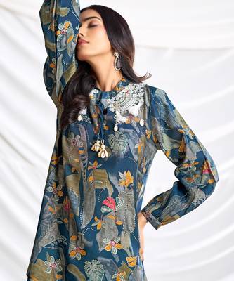 Teal cotton embroidered Co-ord set  4