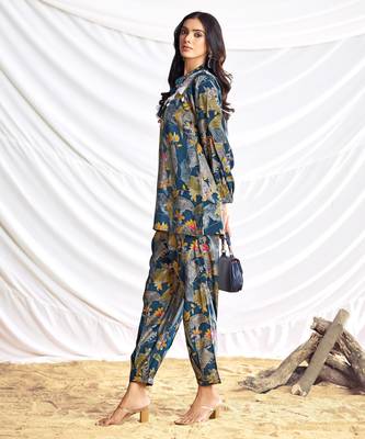 Teal cotton embroidered Co-ord set  5
