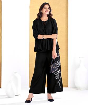 Black silk embroidered Co-ord set  1