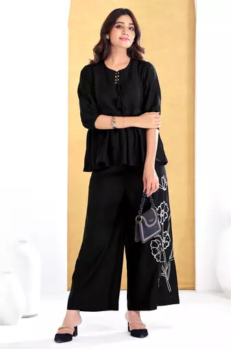 Black silk embroidered Co-ord set 