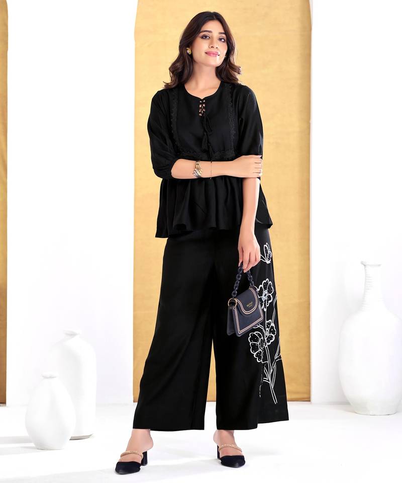 Black silk embroidered Co-ord set 