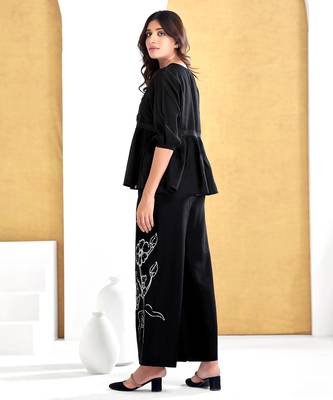 Black silk embroidered Co-ord set  2