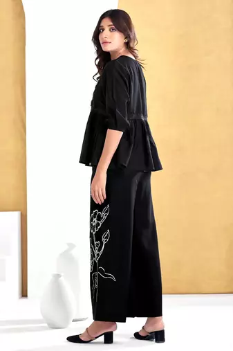 Black silk embroidered Co-ord set 