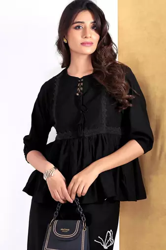 Black silk embroidered Co-ord set 