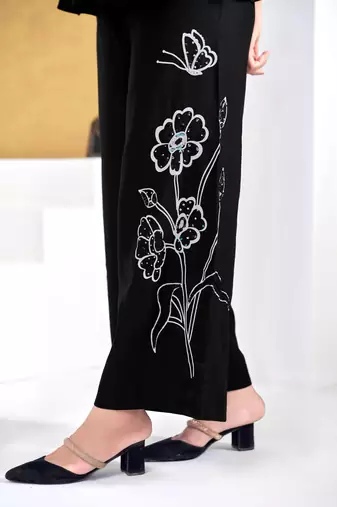 Black silk embroidered Co-ord set 