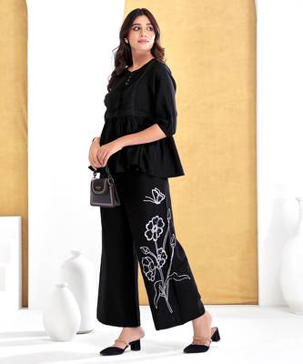 Black silk embroidered Co-ord set  5
