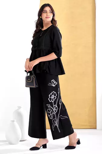 Black silk embroidered Co-ord set 