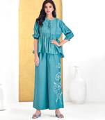 Blue silk embroidered Co-ord set 