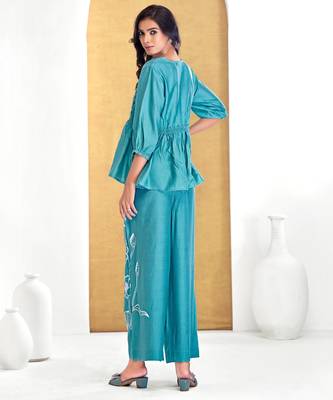 Blue silk embroidered Co-ord set  2