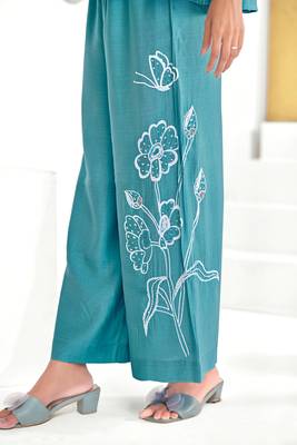 Blue silk embroidered Co-ord set  3