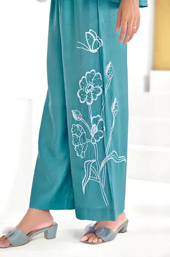 Blue silk embroidered Co-ord set 