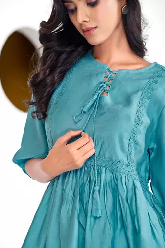 Blue silk embroidered Co-ord set 