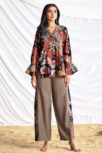 Black cotton embroidered Co-ord set 