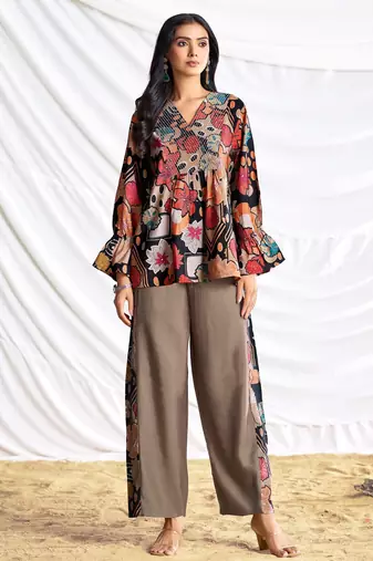 Black cotton embroidered Co-ord set 