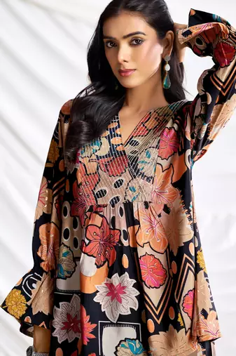 Black cotton embroidered Co-ord set 