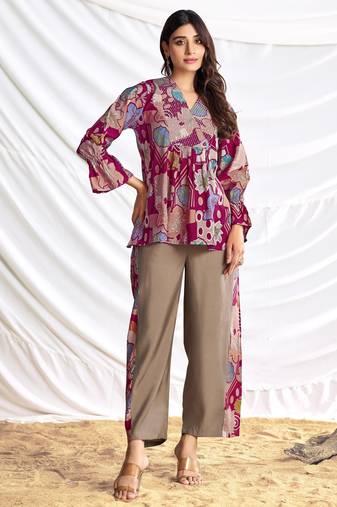 Red cotton embroidered Co-ord set 