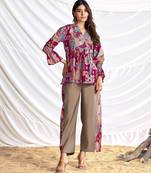 Red cotton embroidered Co-ord set 