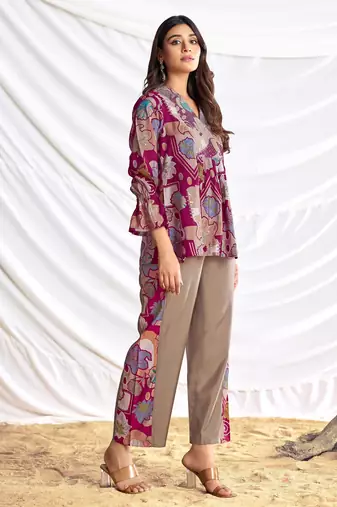 Red cotton embroidered Co-ord set 